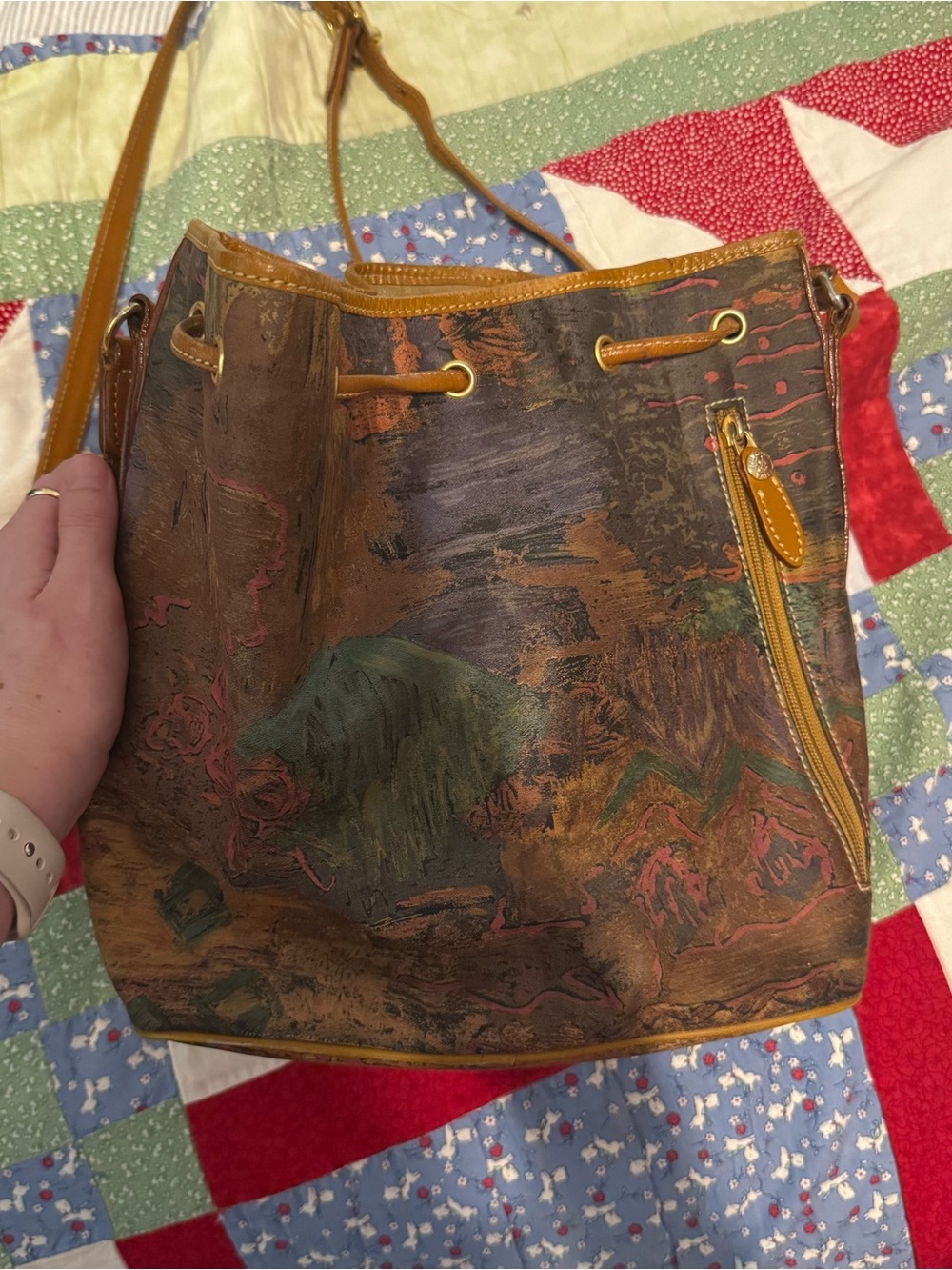 Van Gogh Printed Multicolor Drawstring Bucket Bag